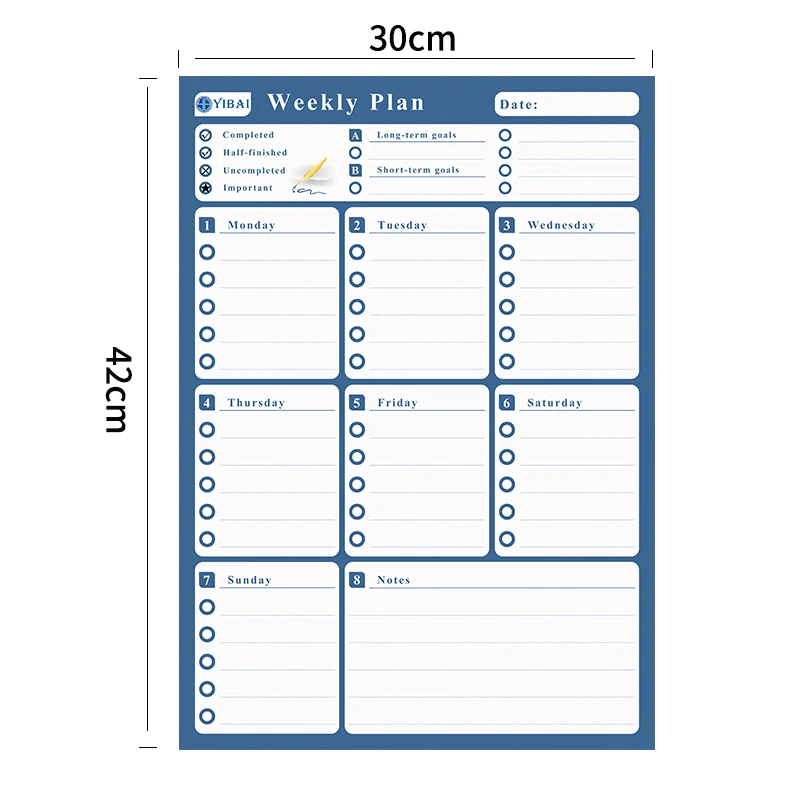 Yibay еженедельная магнитная доска с расписанием, доска для чтения/сообщений/записей, сухая стираемая доска для школы, дома, холодильника, 42*30 см школ
