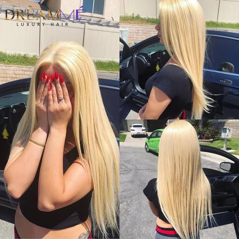 Dreaming queen hair#613 полностью кружевные человеческие волосы парик бразильские волосы Remy шелковистые прямые волосы 130% плотность чистый блонд парик завязанный вручную