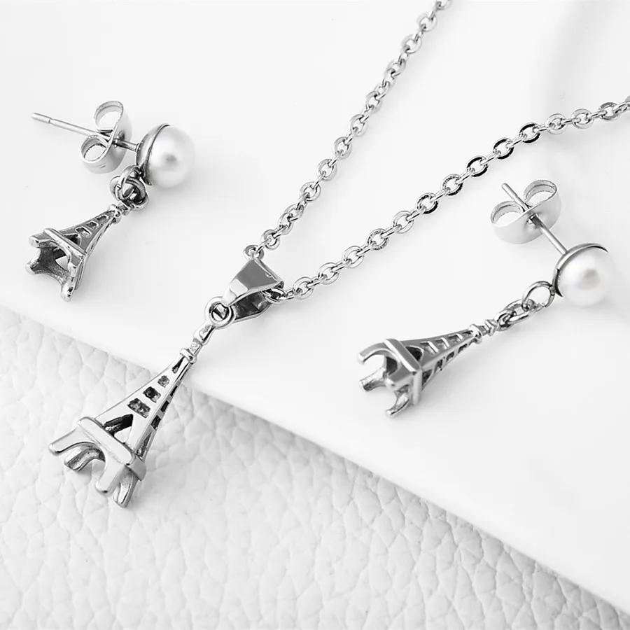 

Fashion Eiffel tower Jewelry Set Includes Necklace and Stud Earrings for Women made of Stainless Steel