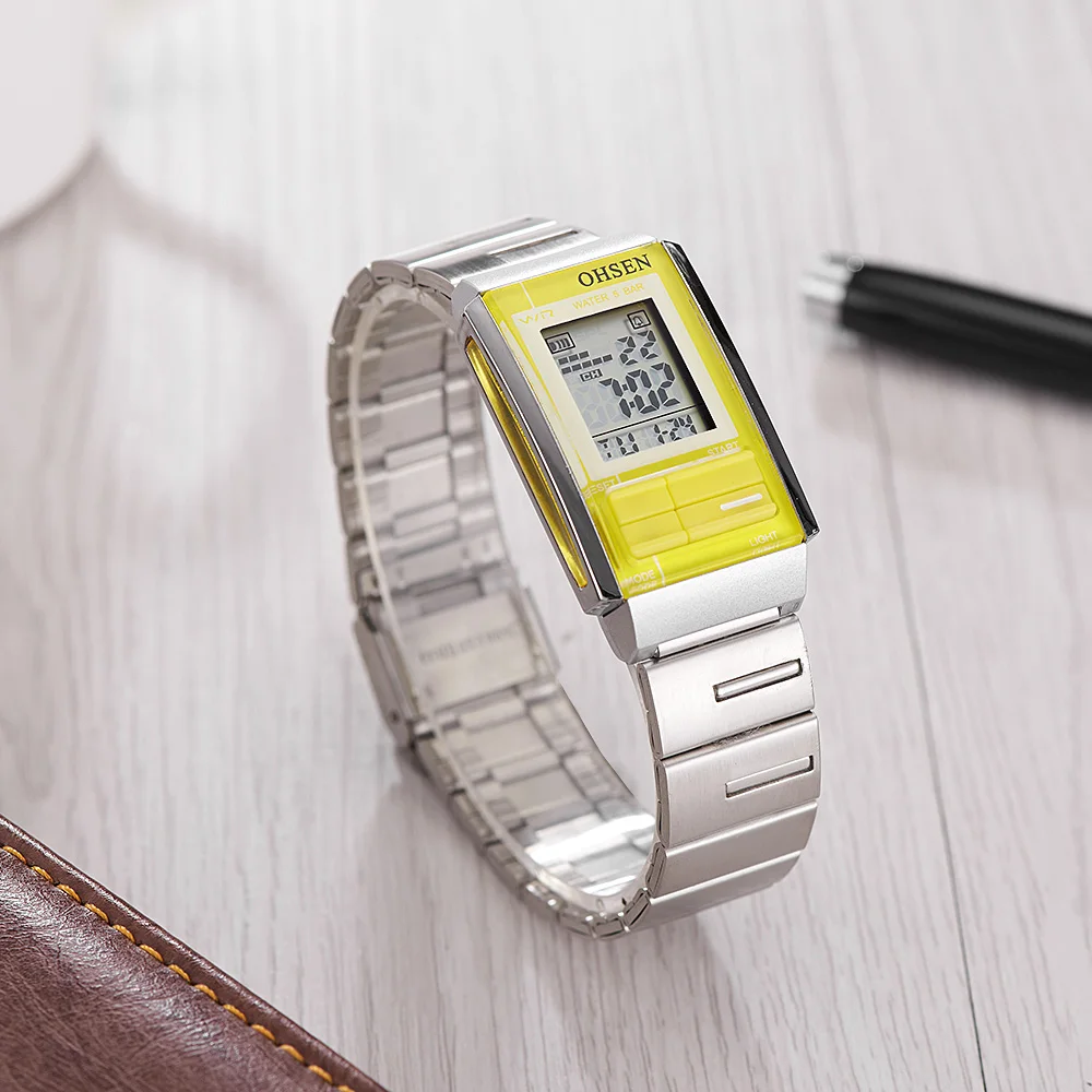 Оригинальные модные OHSEN женские цифровые часы женские полностью стальные женские часы с ремешком светодиодный 50 м электронные наручные часы Relogio