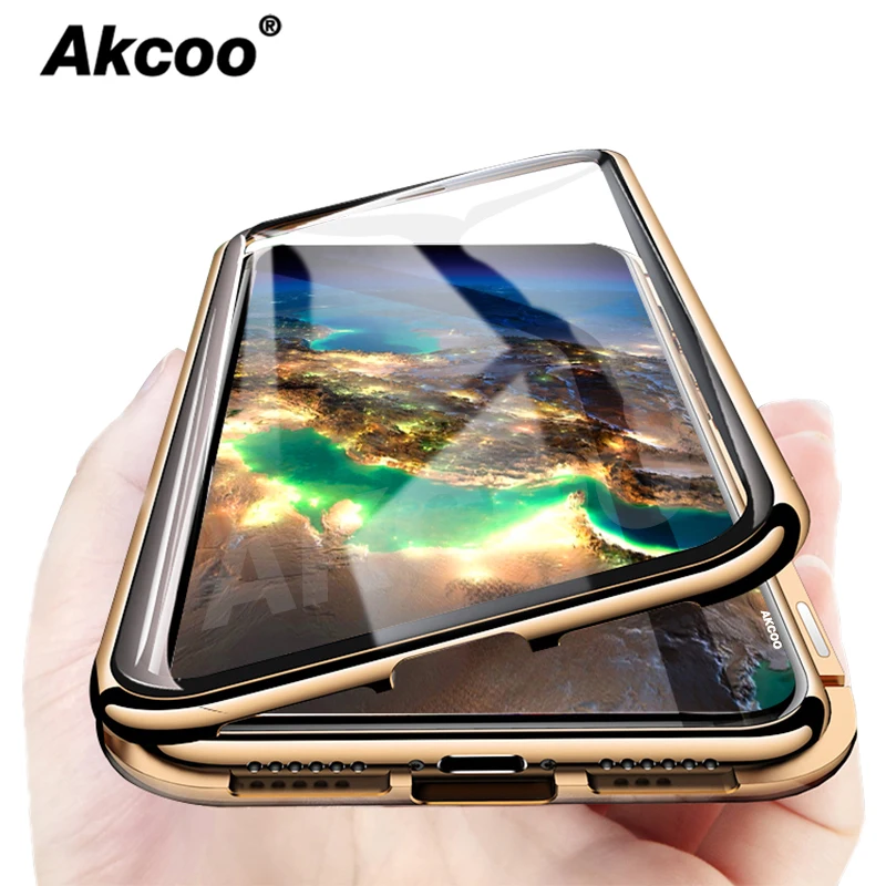 Akcoo для iPhone XS Max Магнитный адсорбционный чехол передний и задний закаленное