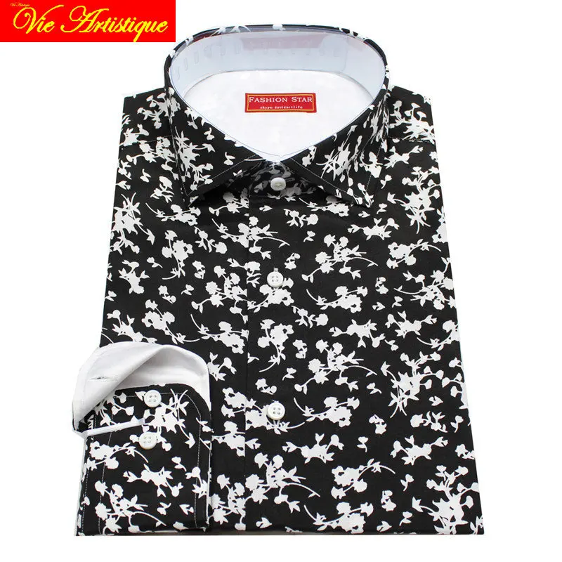 Custom tailor made heren bespoke katoen bloemen jurk shirts zakelijke formele bruiloft blouse 2019 plus size zwart witte bloem Custom tailor made heren bespoke katoen bloemen jurk shirts zakelijke formele bruiloft blouse 2019 plus size zwart witte bloem
