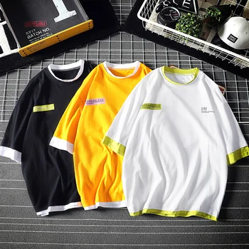 

Summer New T Shirt Men's Fashion Solid Color Casual Short-sleeved Tshirt Man Streetwear Trend Wild Hip-hop Loose Cotton T-shirt