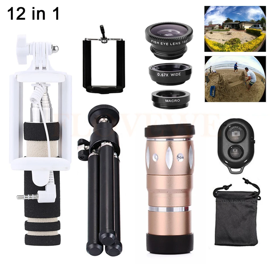 10X Telephoto Zoom Lens+Tripod Holder+Mini Selfie Stick