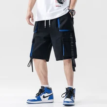 Летние многокарманные шорты-шаровары с эластичной резинкой на талии для мужчин, уличная хип-хоп лента, повседневные короткие брюки, бегуны, мужские шорты-Карго