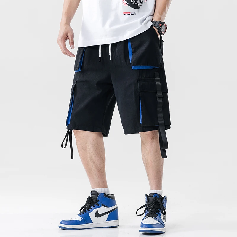Летние Шорты-шаровары с карманами и эластичной резинкой на талии для мужчин, уличная одежда в стиле хип-хоп, повседневные короткие брюки