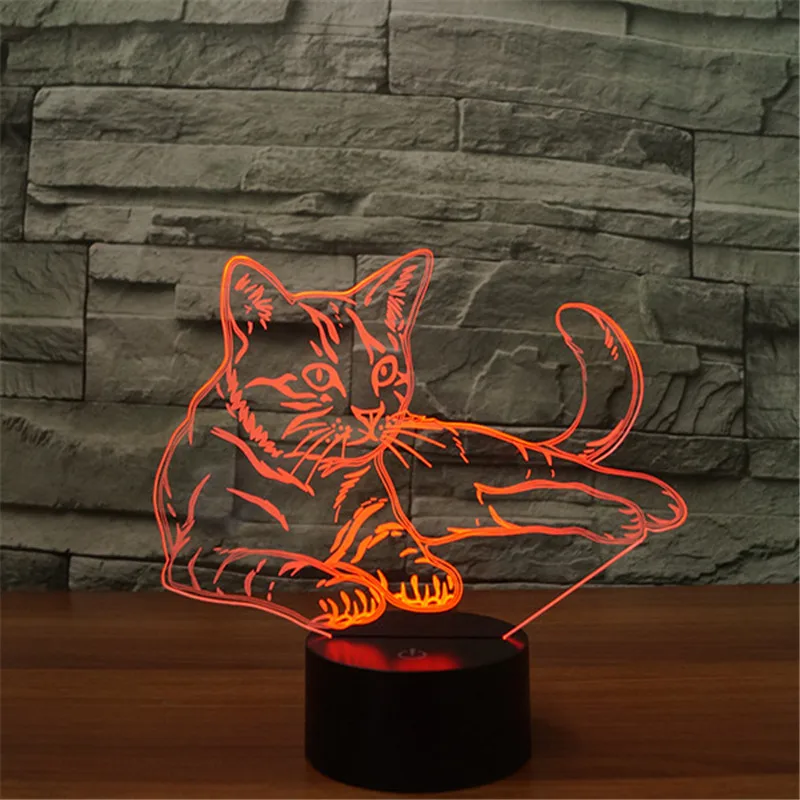 3D Vision Kitten LED Night Light 7 Colors Change Cute Lying Cat Desk