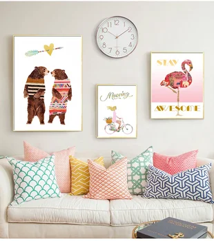 

Flamingo Cycling Girl Bear Children's Room Decoration Art Canvas Painting Poster Home Decor