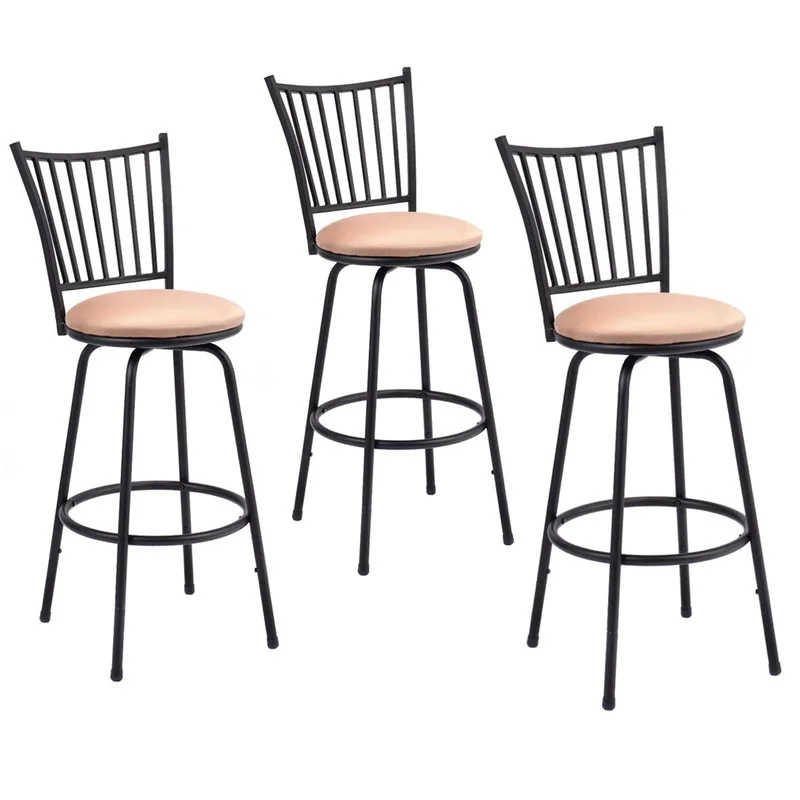 

Set of 3 Swivel Counter Height Bar Stools 360-degree Swivel Bar Chair with a Sponge-filled Cushion Durable Steel Frame HW52698