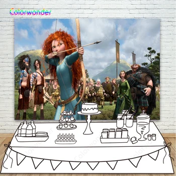 

Roars Theme Party Backdrop Brave Princess Merida with Bow Arrow Photo Background For Shooting Gallery Decor Photo Studio Props