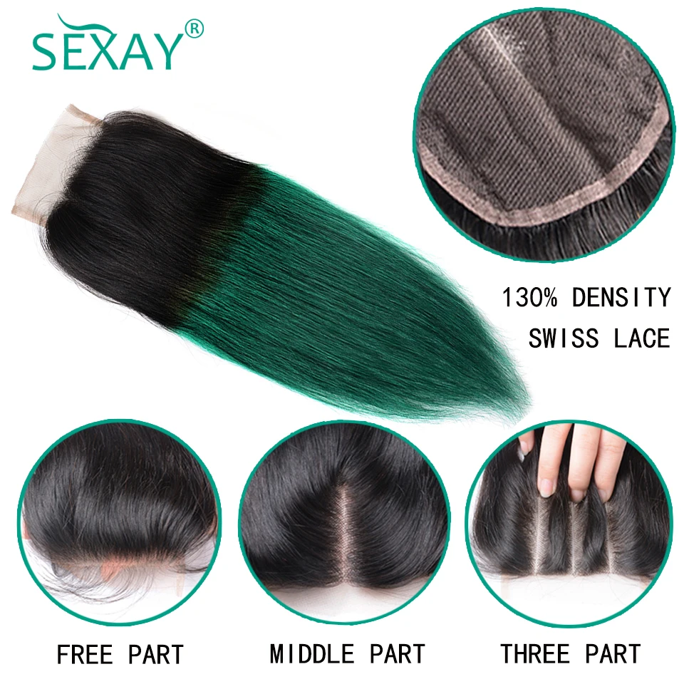 SEXAY пучки волос от светлого до темного цвета с застежкой T1B/зеленый цвет, два тона, эффектом деграде(переход от темного к бразильские прямые волосы переплетения 3 Связки с закрытием не Волосы remy