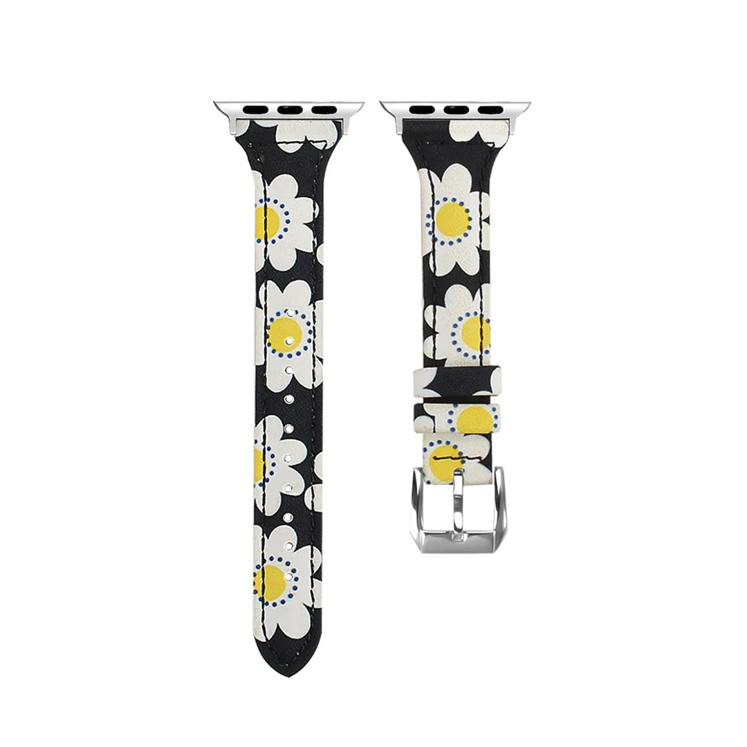 Shellhard Floral Printed Genuine Leather Watch Band Strap For Apple Watch Belt Flower Design link Bracelet For iwatch band
