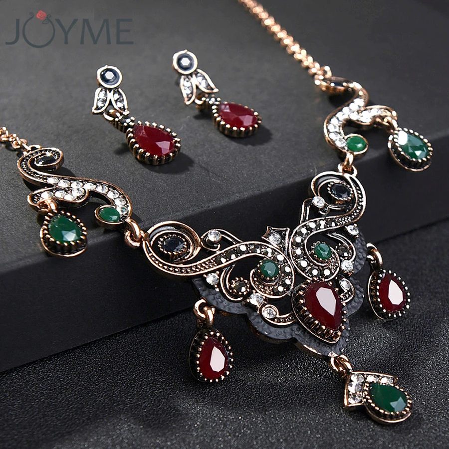 Luxury Imitation Vintage Blue Green Crystal Jewelry Sets For Women