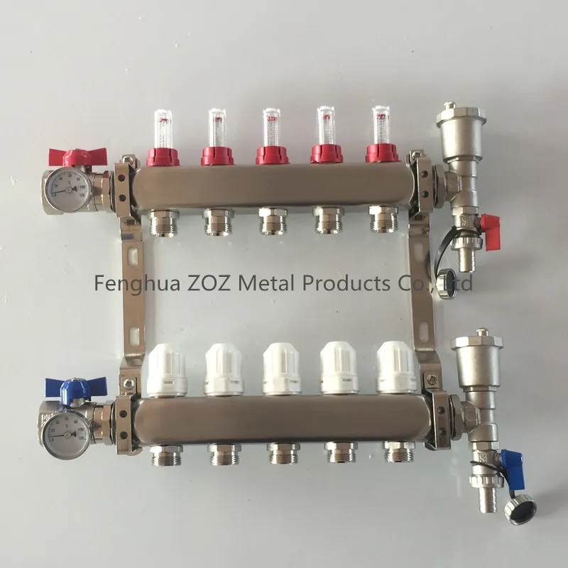 Stainless Steel Radiant Floor Heating Manifold Set W Flow Meter