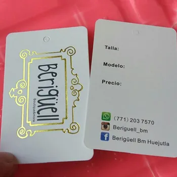 

1000 pcs Custom 400gsm Golden foil print Coated paper price tags swing Hang tag 5 * 8 cm