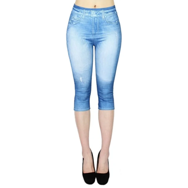 Капри имитация леггинсов укороченные брюки женские узкие брюки узкие Джеггинсы Деним обтягивающие размера плюс