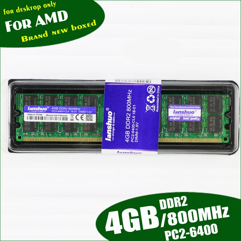 

New lanshuo 4GB DDR2 PC2-6400 800MHz 4G PC2 6400 For Desktop PC DIMM Memory RAM 240 pins For AMD System High Compatible
