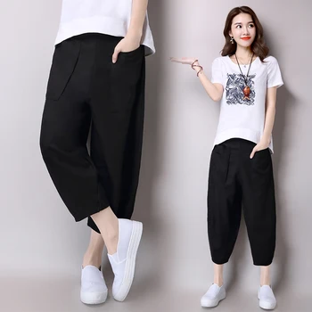 

2xl plus big size panty women spring summer style autumn 2018 feminina new black thin haroun pants female A4930