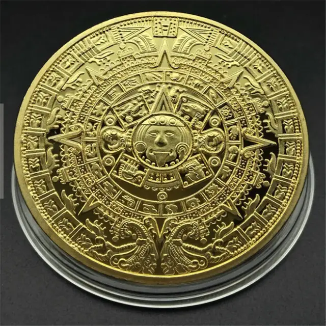 Mystic Gold Plated Mayan Aztec Prophecy Calendar Commemorative Coin