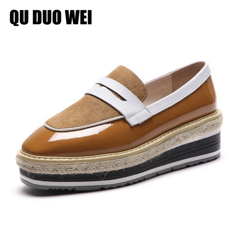 

2018 New Brand Spring Autumn Flat Platform Women Loafers Slip On Muffin Bottom Lazy Shoes Woman Horse Hair Genuine Leather Shoes