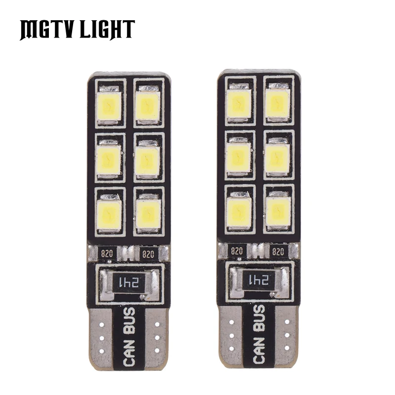 

MGTV LIGHT 6Pcs/Lot White CANBUS T10 LED 12 SMD 2835 LED W5W Car White Light Source Wedge Light Error Free Signal Light