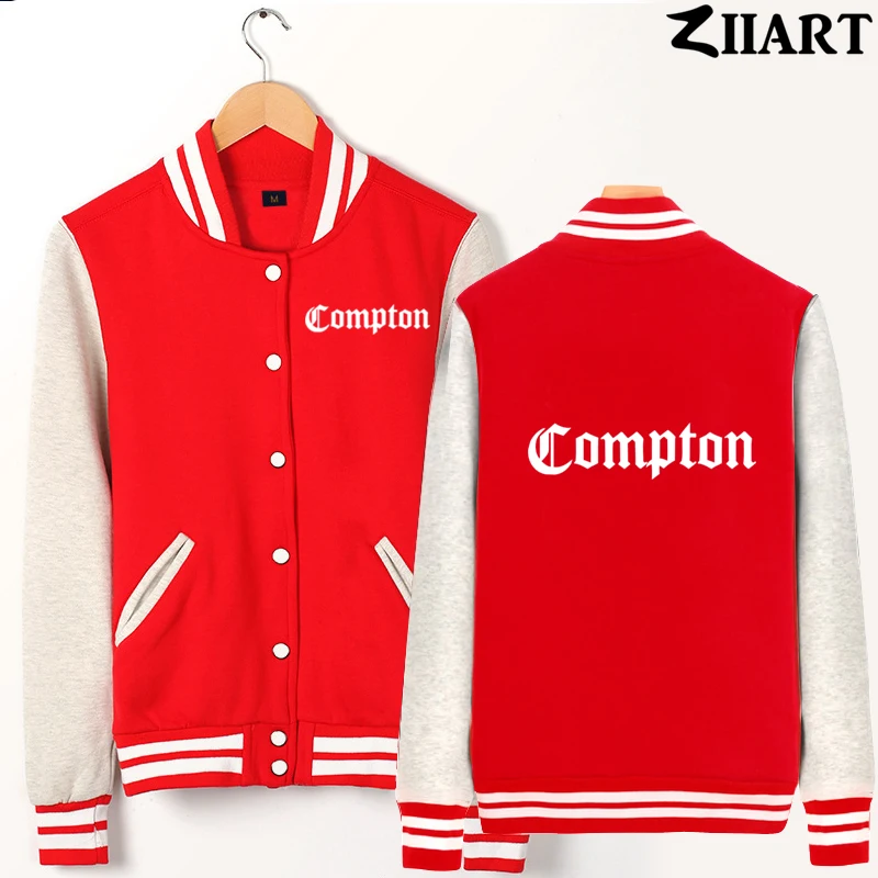 Compton Готический шрифт хип-хоп рэп Пара Одежда для мужчин мальчиков полная молния осень зима флис бейсбольные куртки ZIIART