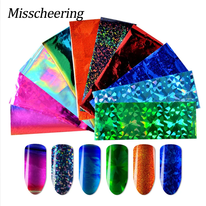 

10sheets Holographic Colorful Starry Sky Nail Foils DIY Gold Silver Nail Decals Glitter Transfer Sticker for Nail Art Decoration