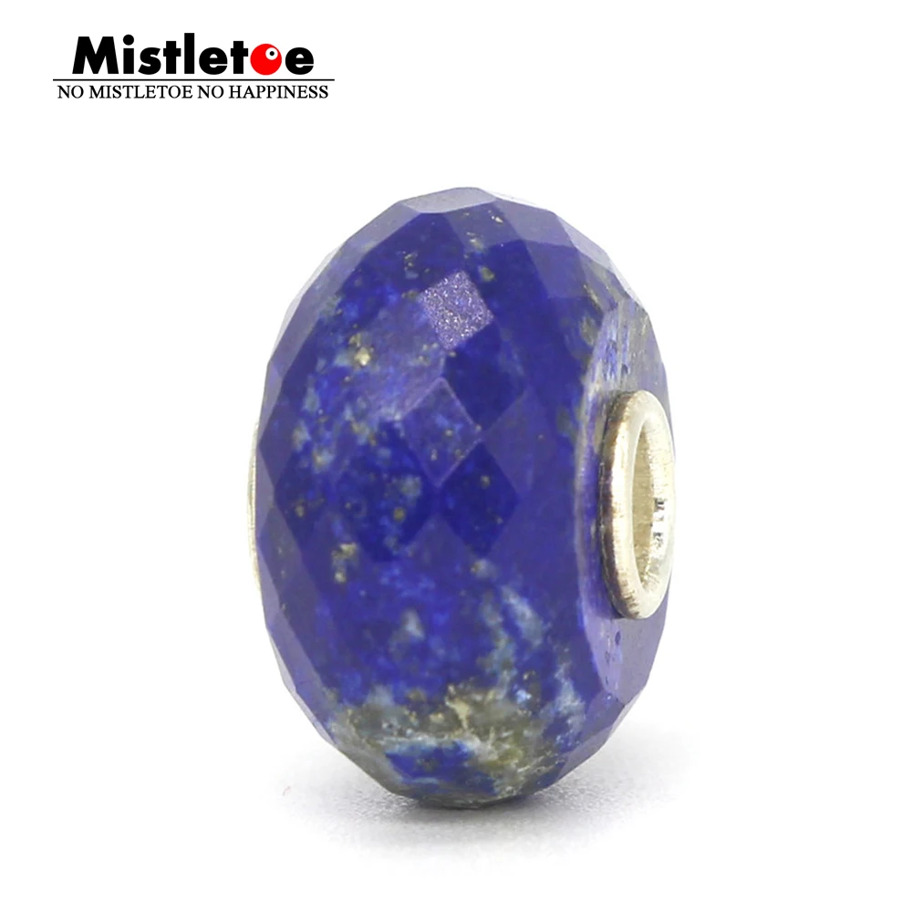 

Mistletoe Genuine 925 Sterling Silver Faceted Natural Lapis lazuli Stone Charm Bead Fit European Troll 3.0mm Bracelet Jewelry