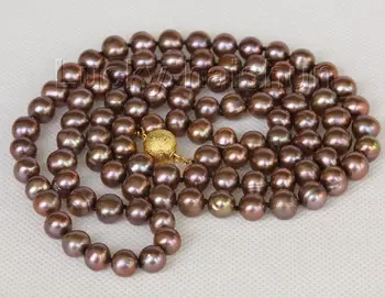 

33" 9mm brown near round freshwater pearls necklace j10182