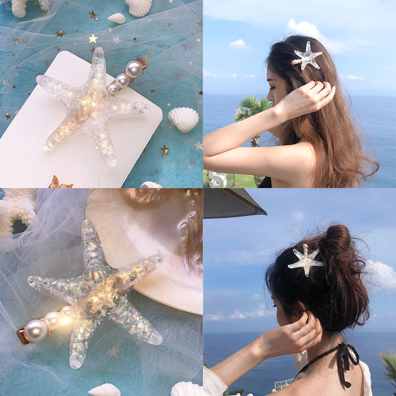 

Starfish Hair Pins For Women Accession Pearl Hair Clip For Girls Bohemia Jewelry Gift