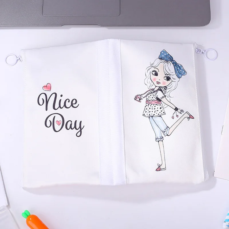 

Double Folding Pen Bag Simple Large Capacity Small Fresh Cute Stationery Bag Female Students Junior High School