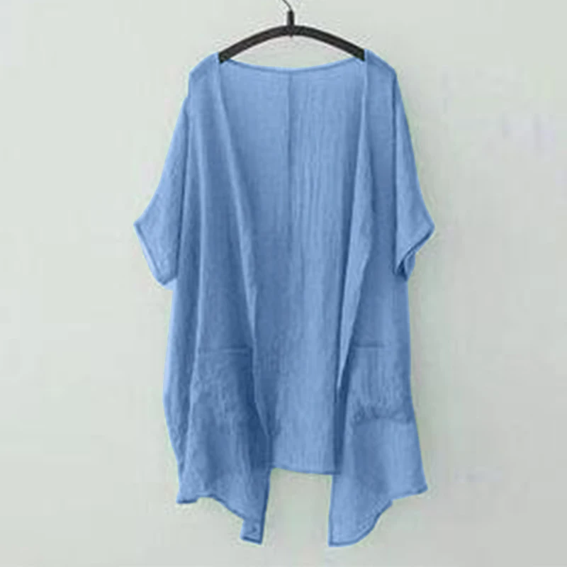Кимоно Кардиган Женская Асимметричная блузка ZANZEA Пляжная накидка летние топы женские открытые блузки размера плюс 5XL пальто - Цвет: Небесно-голубой