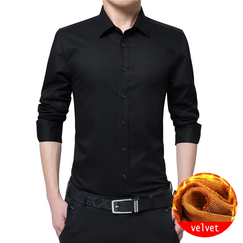 

BROWON Men Fashions Winter Men Shirt Long Sleeve Solid Color Thickened Warm Velvet Shirt Mens Shirts Casual Slim Fit Oversize