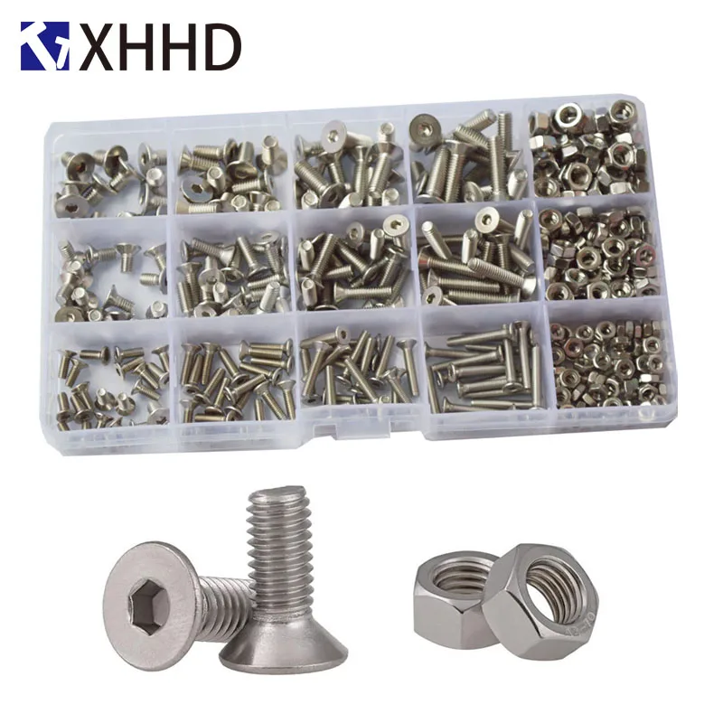 340pcs M3 Stainless Steel Cross Flat Head Screw Countersunk Screws Assortment Kit nut Screw Socket Hex Screw Assortment Hex Screw Assortment Kit