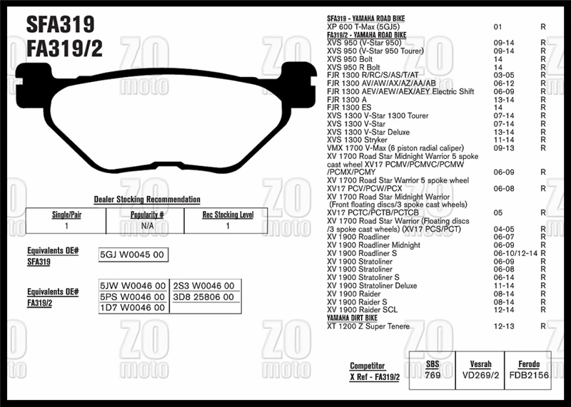 ZOMOTO Motorcycle Disc Brake Pads FA319 fit for XP 500 T MAX YAMAHA ROAD BIKE XVS 950 FJR 1300 DIRT XT 1200 Z|pad massage|pad footpadded brief |
