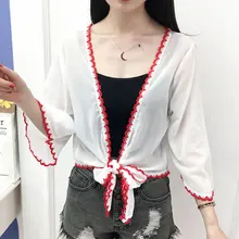 Boho לבן לפתוח חזית חולצה שיפון Sheer קימונו קרדיגן נשים קיץ ארוך שרוול מוצק חופשת חוף Sunproof דק קימונו(China)