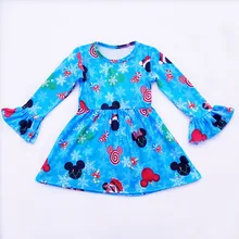 Новое платье из молочного шелка с Микки Маусом детская одежда для девочек осенне-зимняя эксклюзивная детская одежда синего цвета с длинными рукавами и оборками для маленьких девочек