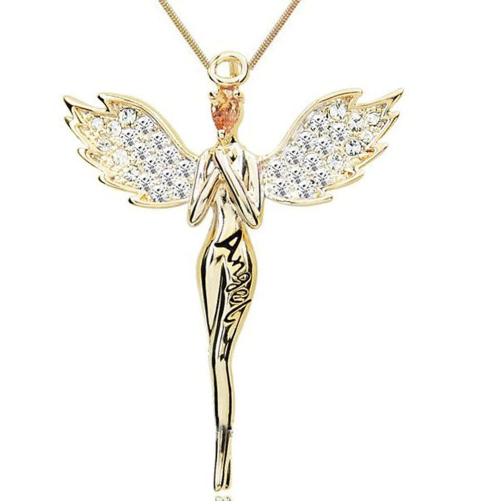 

Charming Exquisite Popular High Quality Necklace Angel Wing With Full Crystal Pendant Necklace