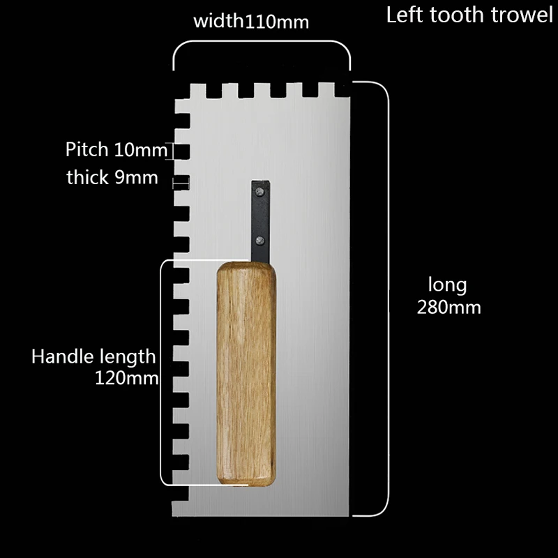 280X105 мм квадратный зуб Пилообразная шпатель плитка деревянная ручка строители каменщиков штукатурный ковш шпатель инструмент плитка каменщик инструмент
