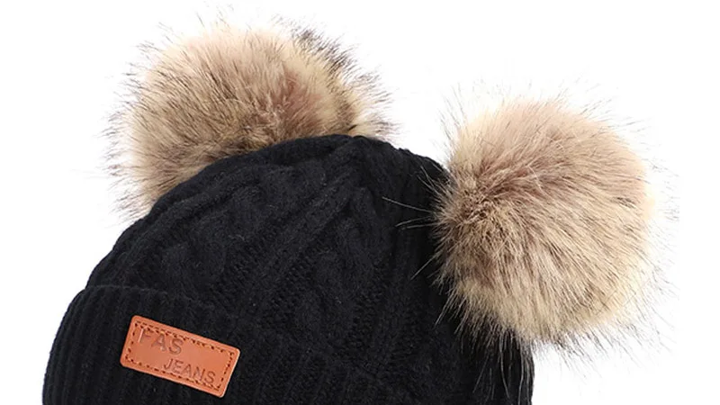 Детская шапка, вязаная Милая шапка для девочек, BoysBig Pom pom Beanie, детские шапки для девочек и мальчиков, теплая вязаная зимняя детская шапка из натурального енота F