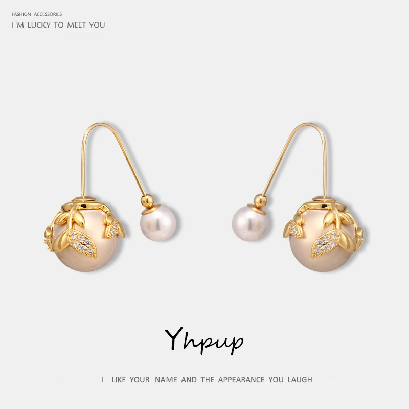 

Yhpup Personality S925 Imitation Pearls Copper Stud Earrings Exquisite Rhinestone Crystal Pendant Earrings Bride Wedding Jewelry