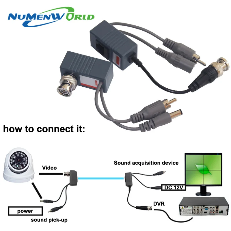 Горячие UTP CCTV BNC Видео Balun power Пассивный Rj45 POE Power видео аудио 3 в 1 трансивера системы
