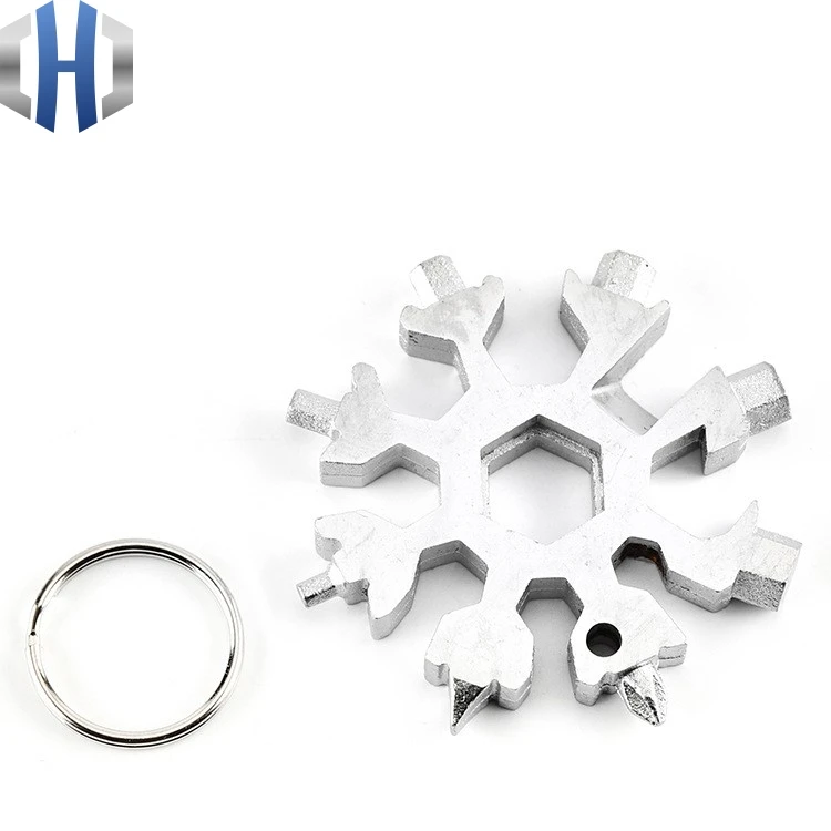 

18-in-1 Multi-tool Card Combination Compact And Portable Outdoor Products Snowflake Tool Card With Key Ring