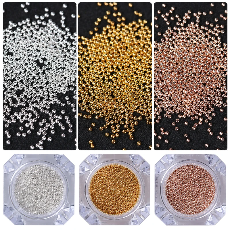 

3 Boxes 0.8mm Steel Bead Gold Silver Champagne 3D Nail Art Decorations Manicure Tips Decoration on UV Gel Polish Base