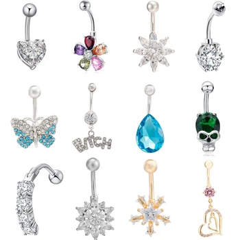 

Exquisite Heart Shaped Crystal Zircon Lady Navel Ring Personality Sunflower Women Belly Button Piercing Surgical Steel Jewelry