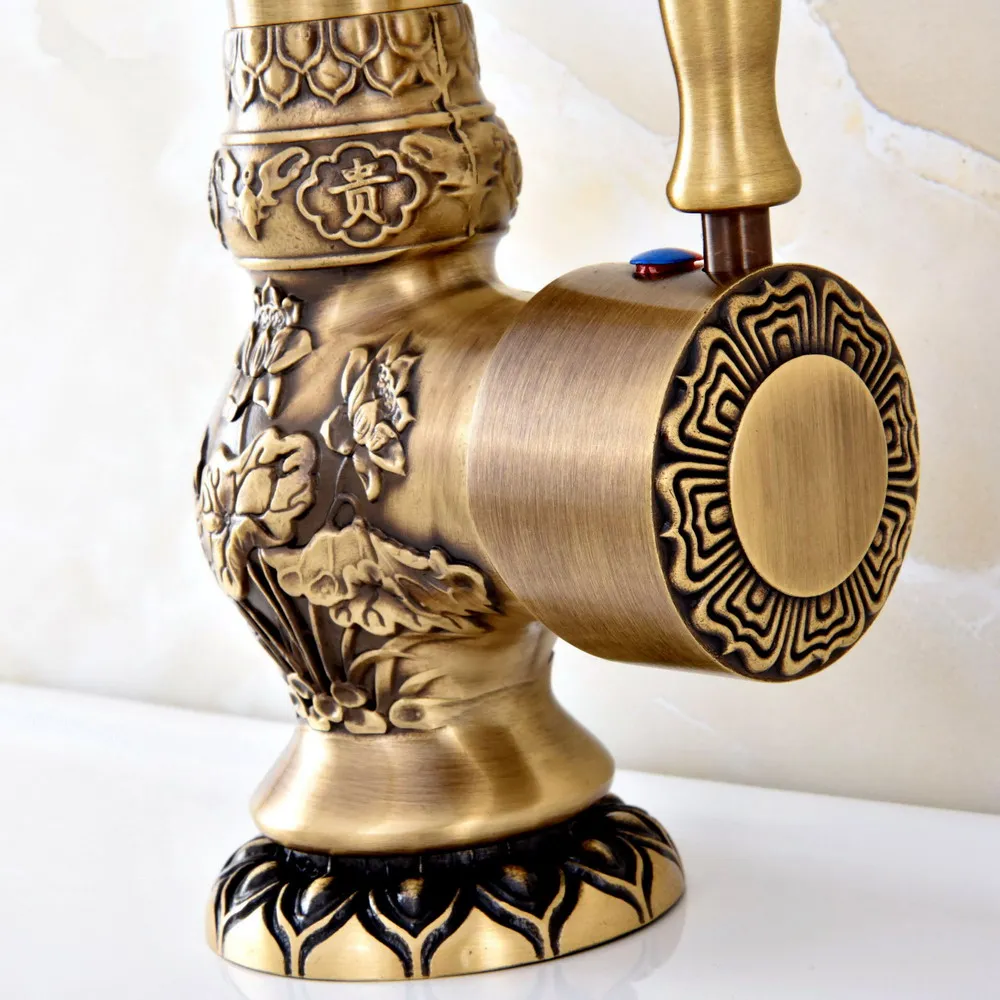 Vintage Retro Antique Brass Single Handle One Hole Bathroom Kitchen Basin Sink Faucet Mixer Tap Swivel Spout Deck Mounted msf127