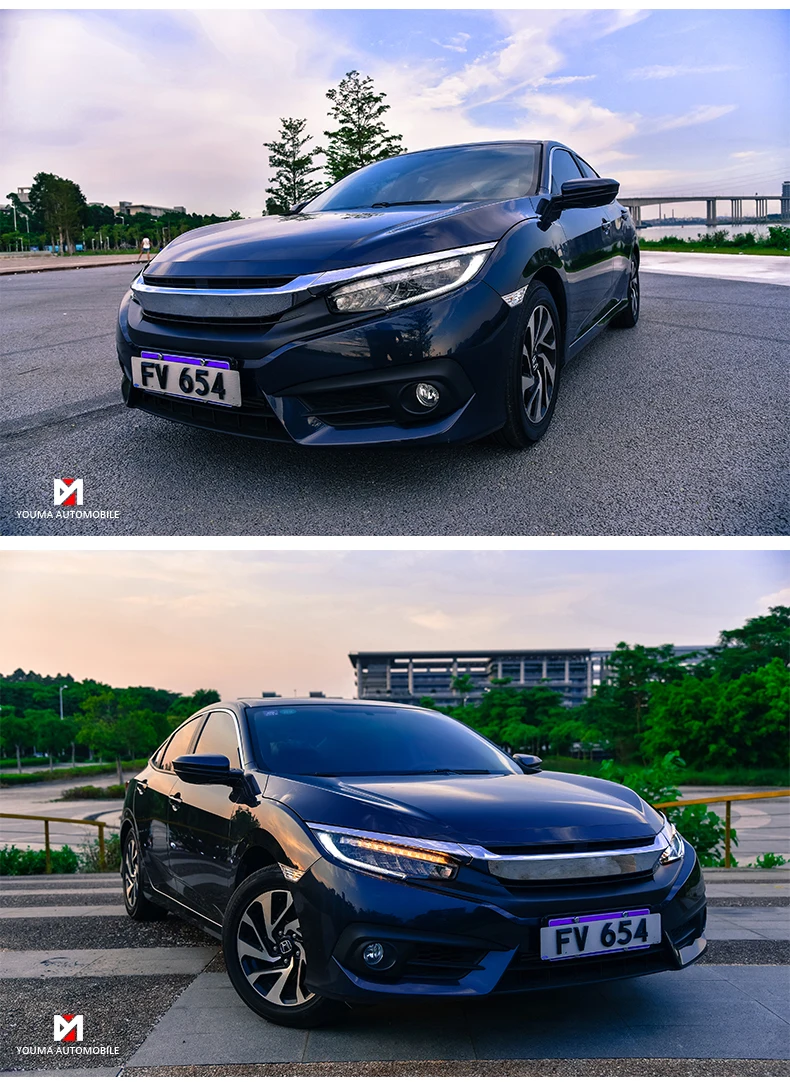 KOWELL автомобильный Стайлинг для Honda Civic 10th полный светодиодный фары с желтым движущимся поворотным светом Головной фонарь светодиодный DRL передний свет