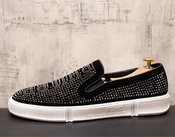 

Men loafers Black Diamond Rhinestones Spikes men Increased Increase shoes Rivets Casual Flats sneakers wholesale Dropshipping