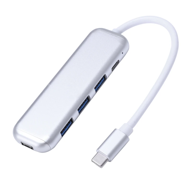 

Portable 5 In 1 Type-C Usb 3.0 Aluminum Alloy Hub Adapter With Pd Fast Charger For Laptop Macbook(Silver)