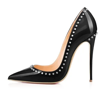 

Big Sale women shoe Rivets studded embellishment pointed toe concise type party Dress pumps Stilettos heels plus size 10